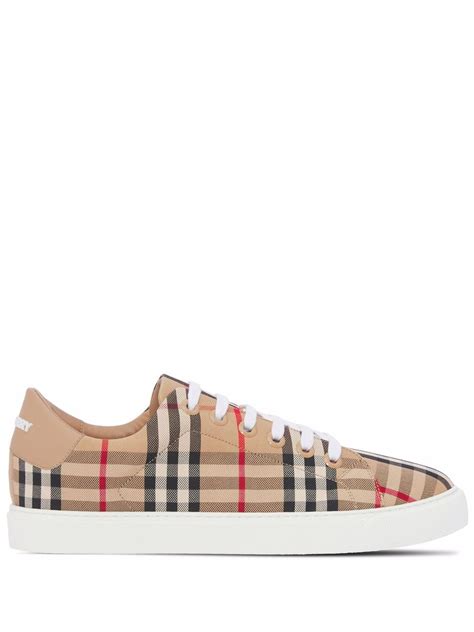 burberry vintage check lace-up sneakers|Burberry perforated check leather sneakers.